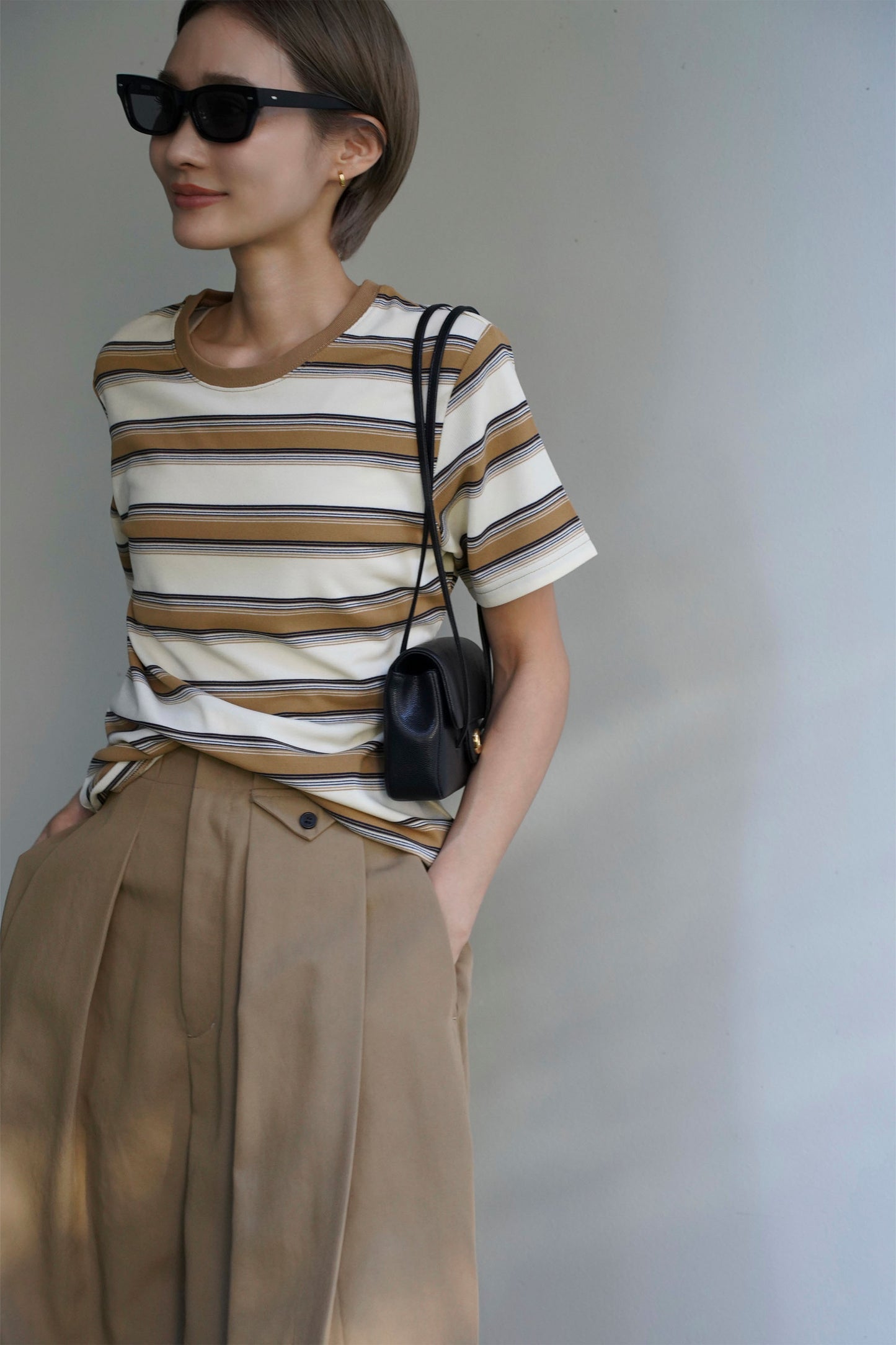 コンパクトボーダーTEE【BEIGE】