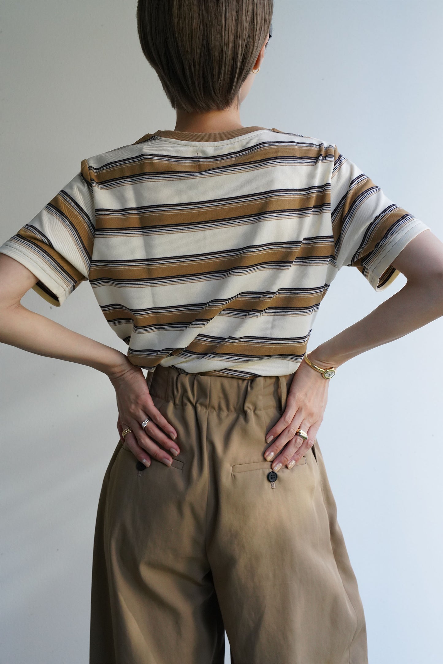 コンパクトボーダーTEE【BEIGE】