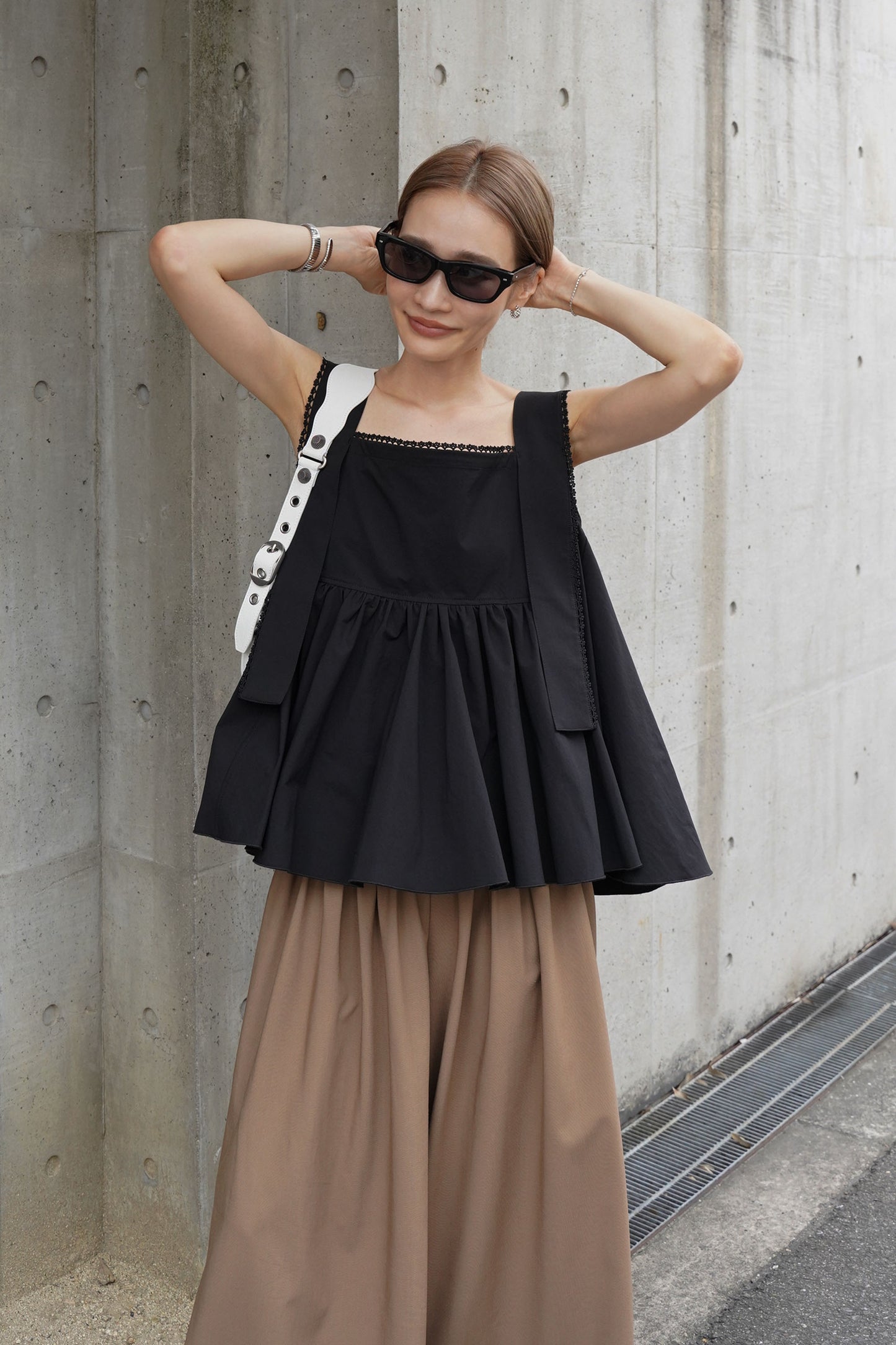 レースタックブラウス【BLACK】