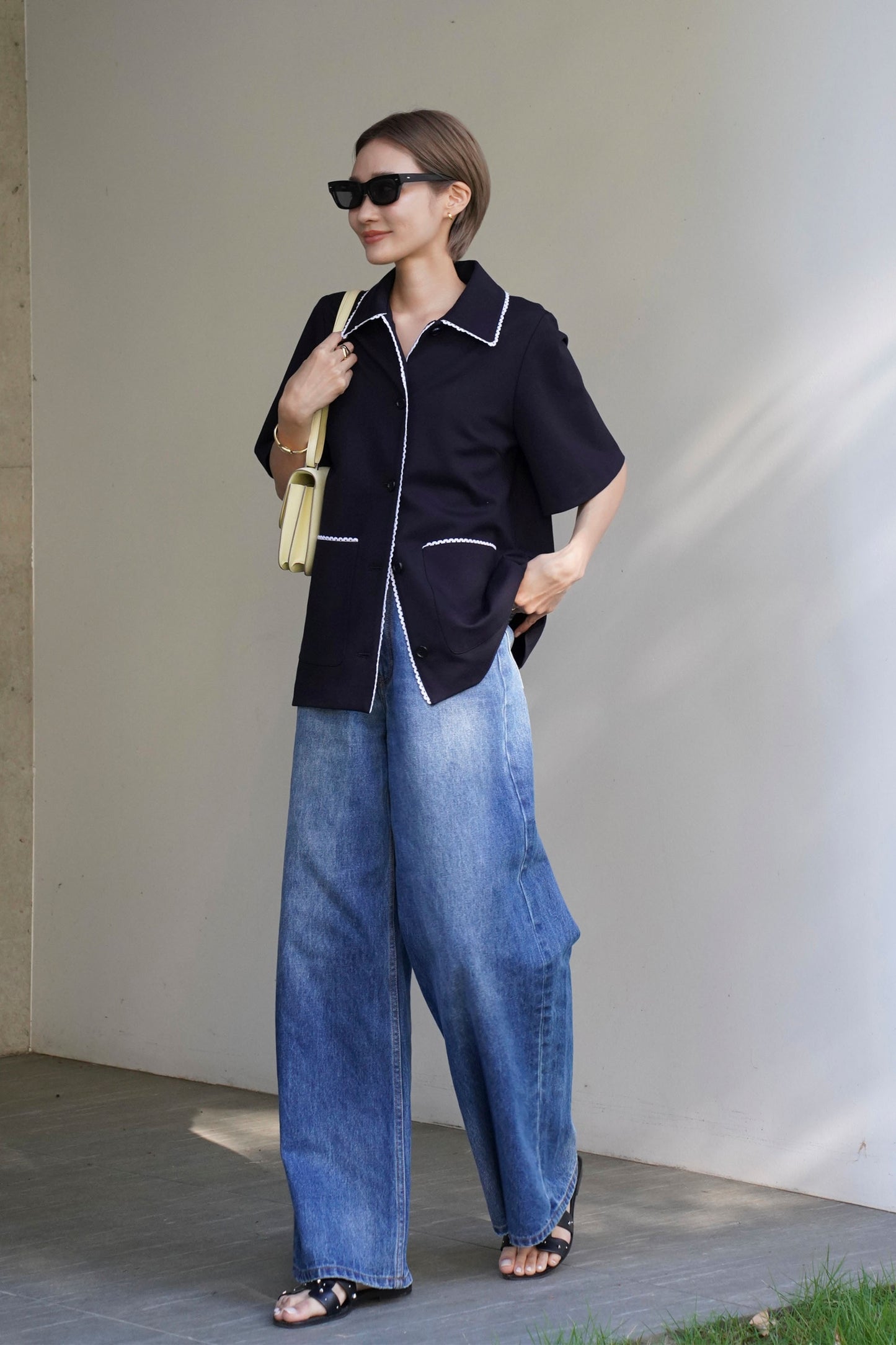 ステッチカラートップス【NAVY】