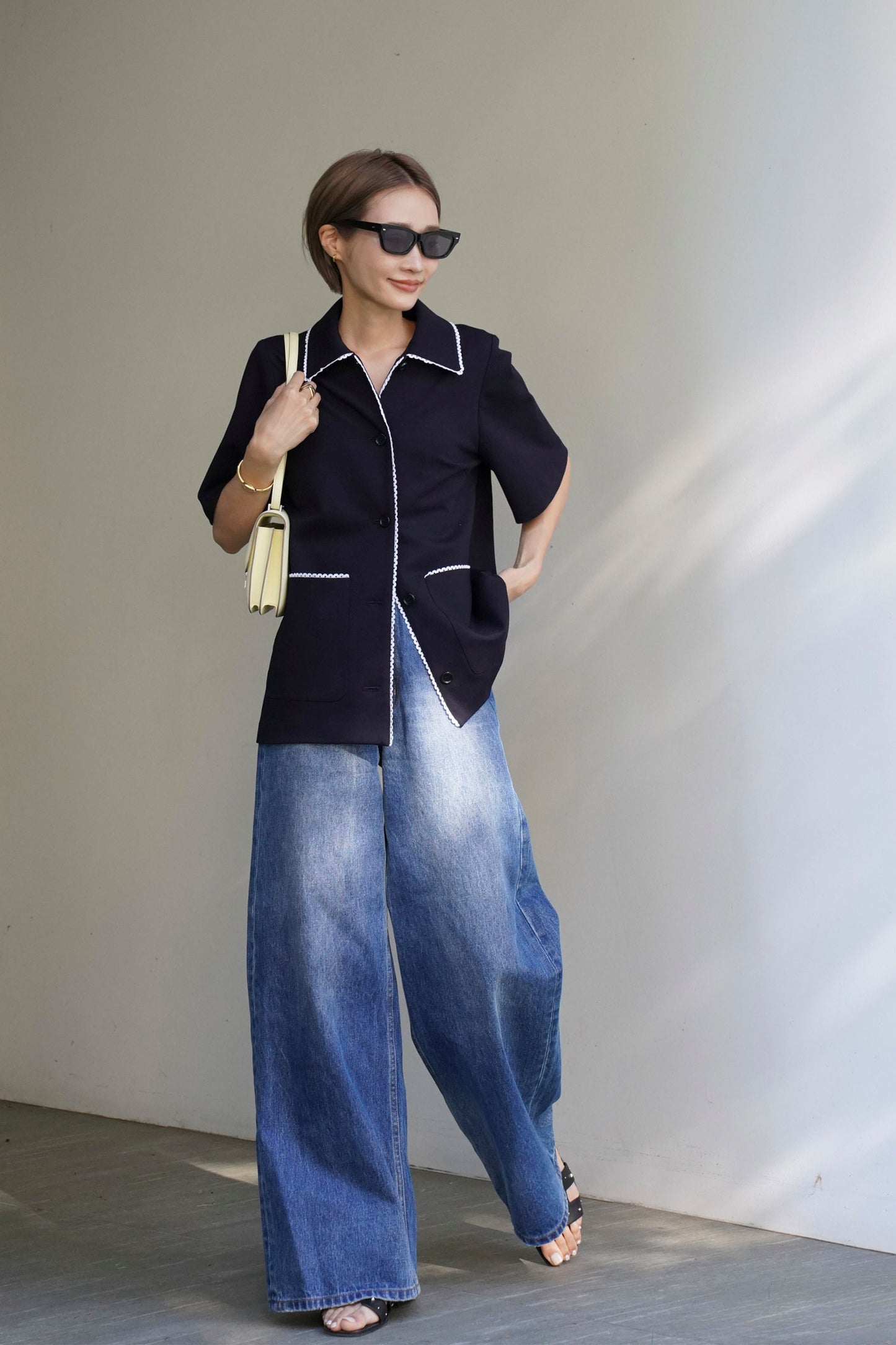 ステッチカラートップス【NAVY】
