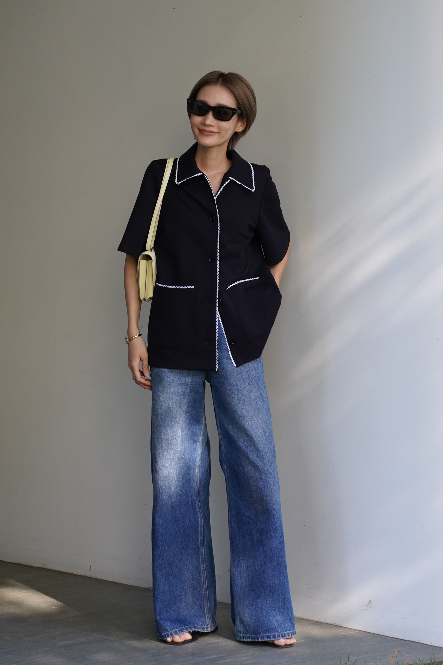 ステッチカラートップス【NAVY】