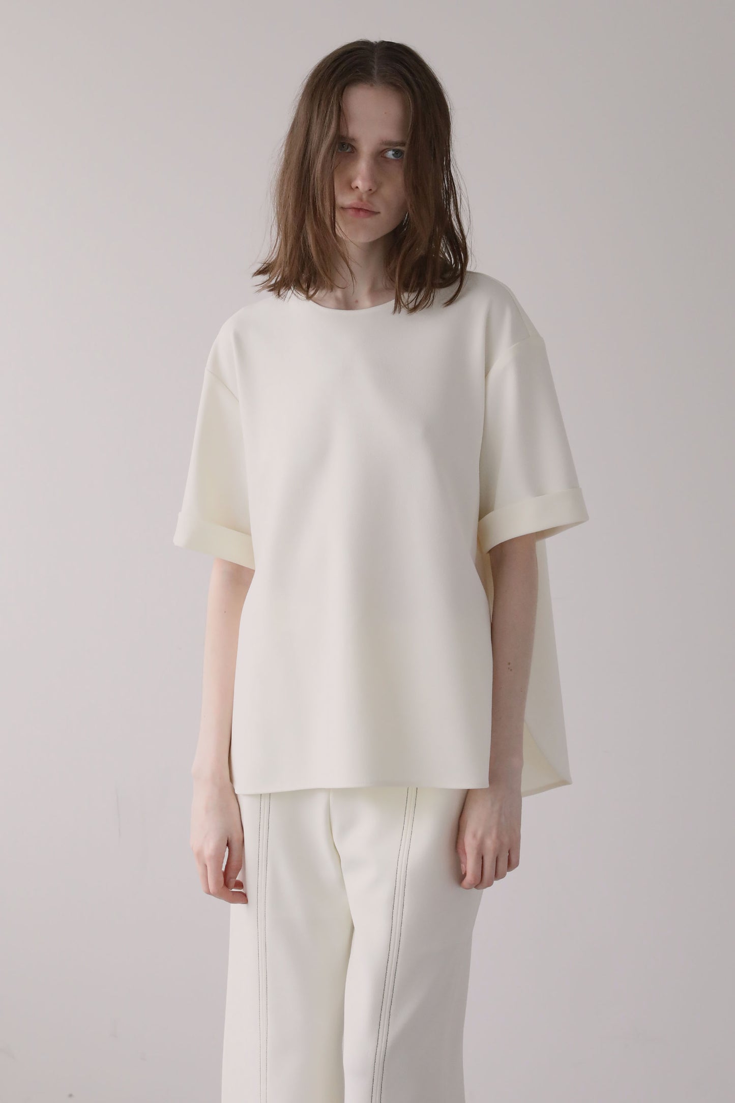 【予約販売5月末配送】ジョーゼットサテンカラートップス【WHITE】