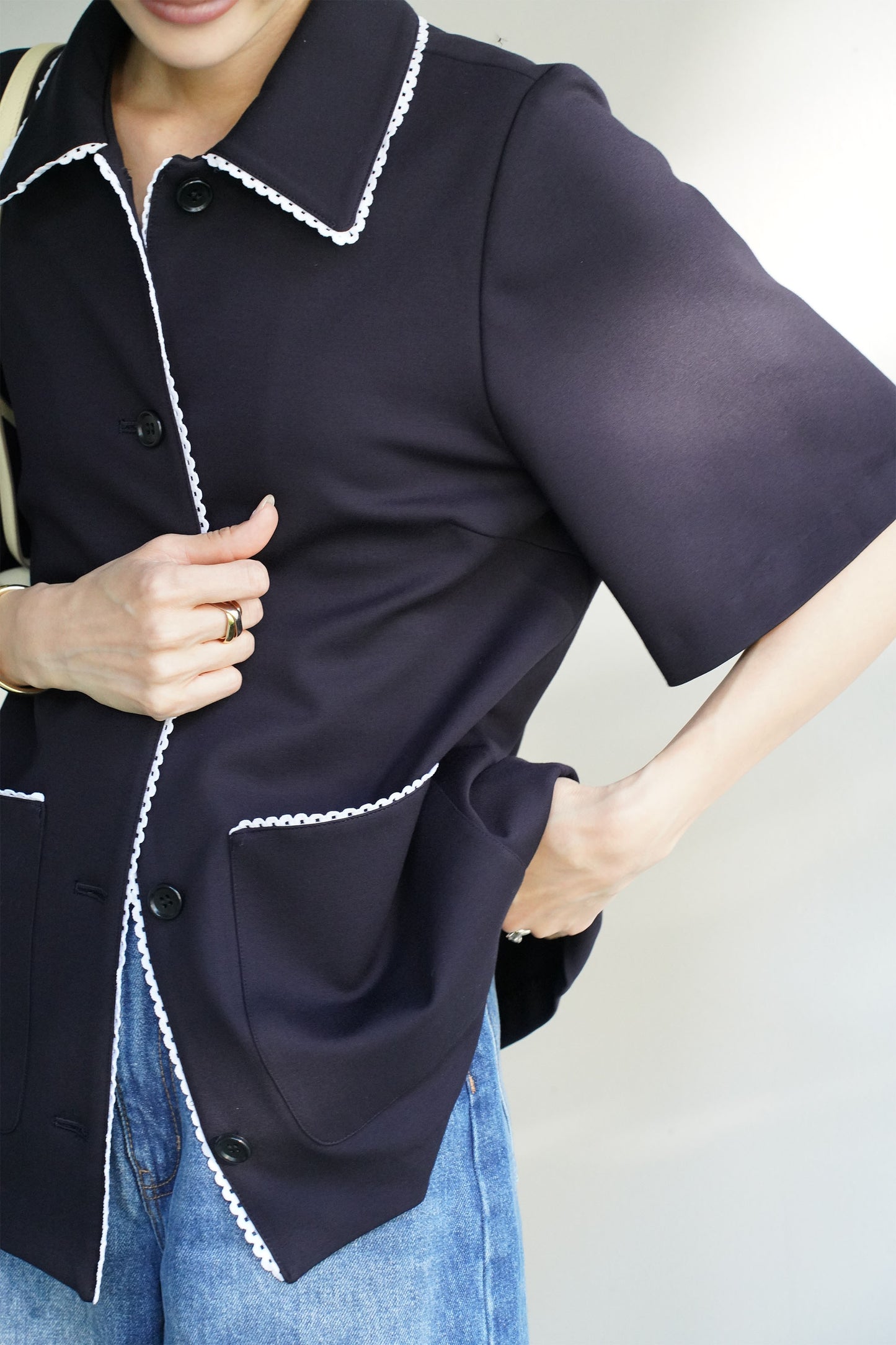 ステッチカラートップス【NAVY】