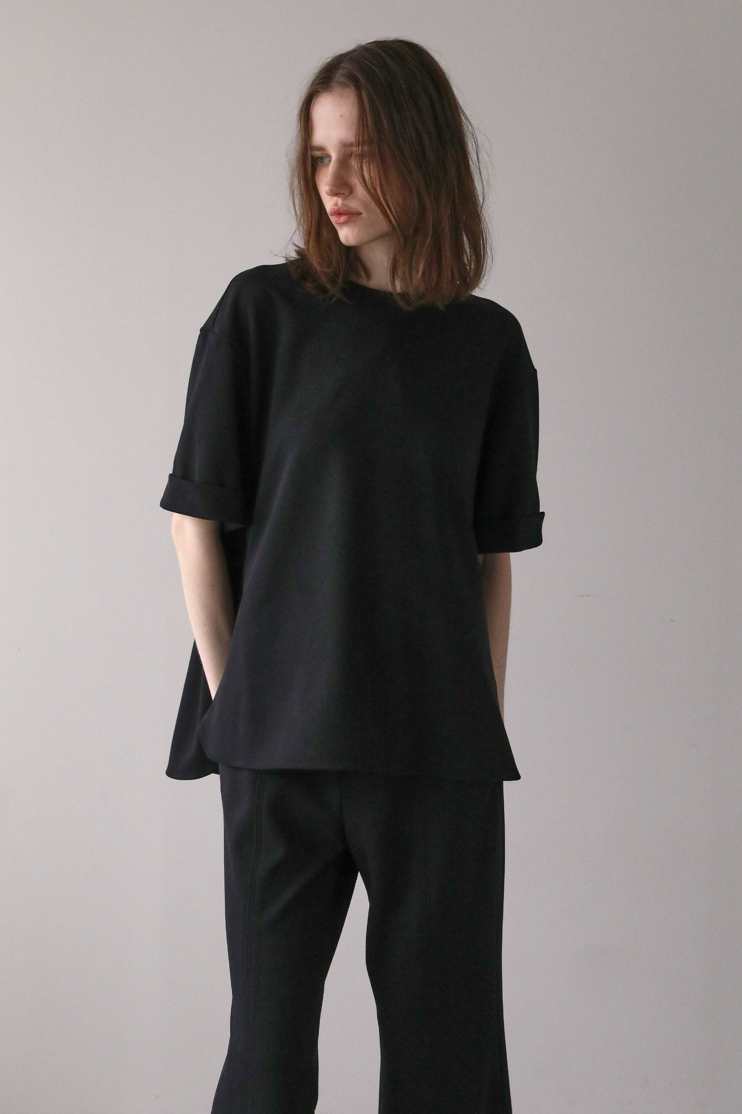 【予約販売5月末配送】ジョーゼットサテンカラートップス【BLACK】