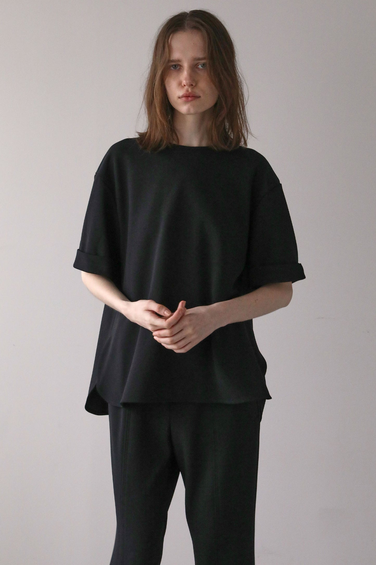 【予約販売5月末配送】ジョーゼットサテンカラートップス【BLACK】