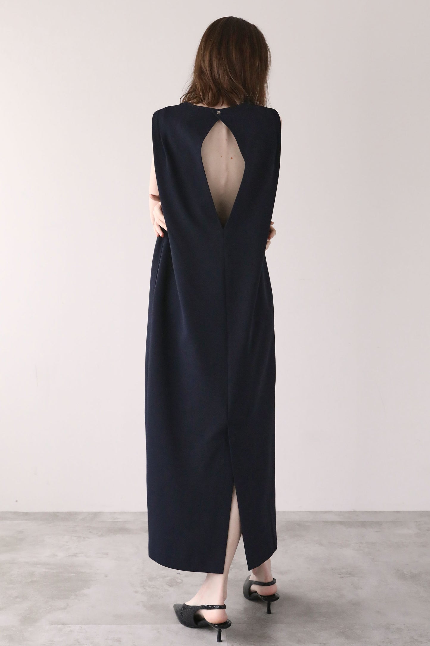 ジョーゼットノースリーブワンピース【NAVY】