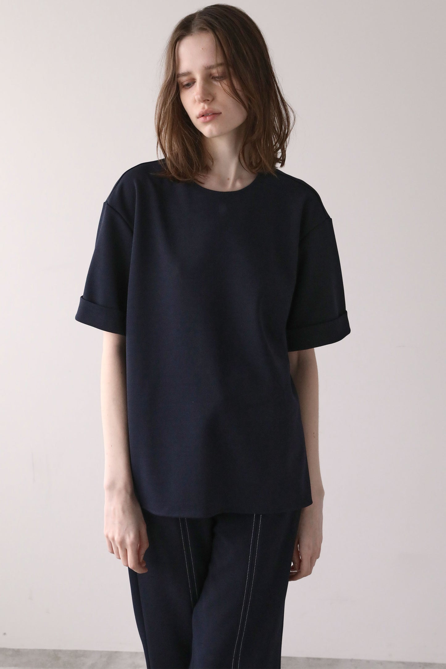 【予約販売5月末配送】ジョーゼットサテンカラートップス【NAVY】