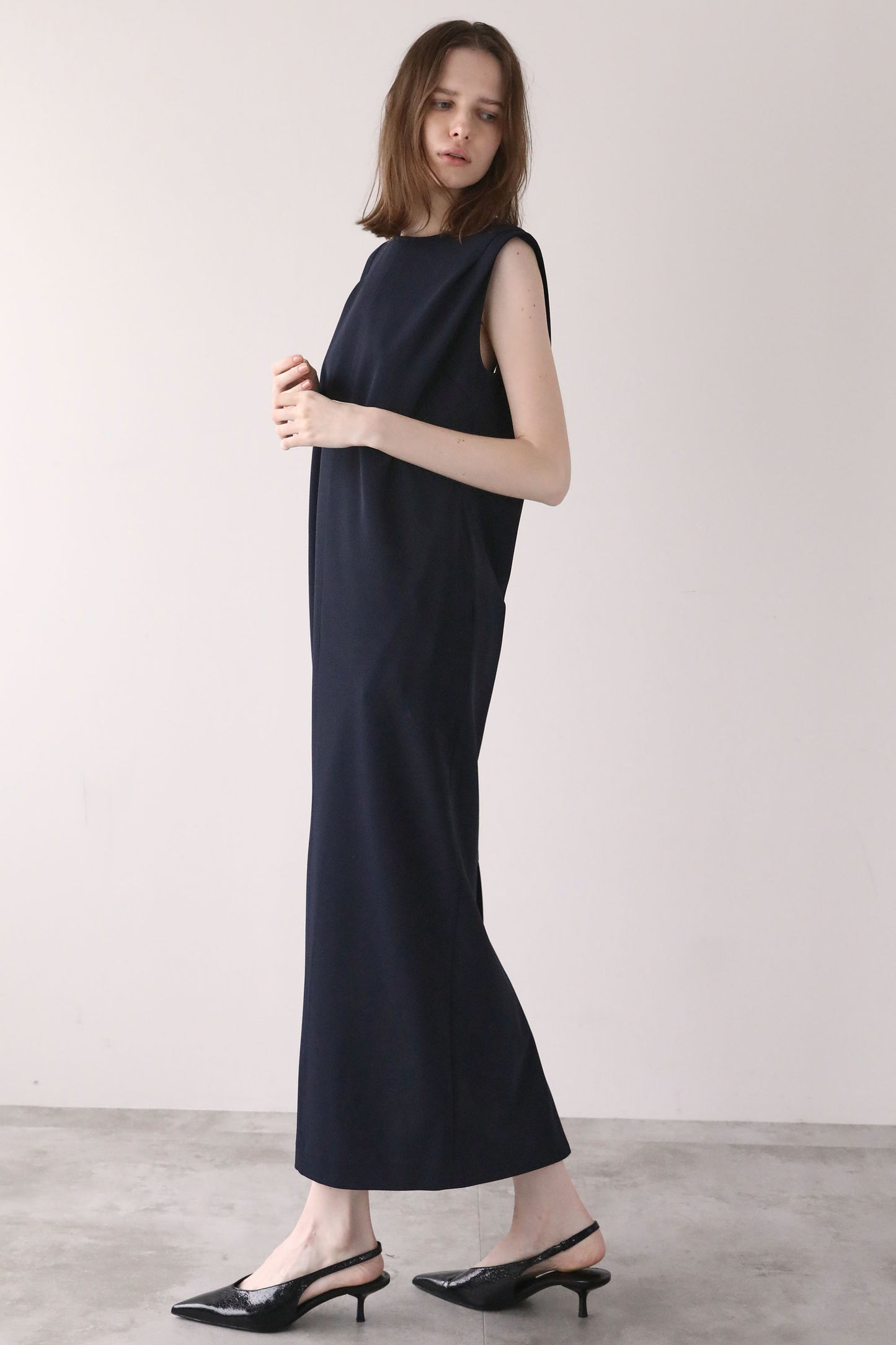 ジョーゼットノースリーブワンピース【NAVY】