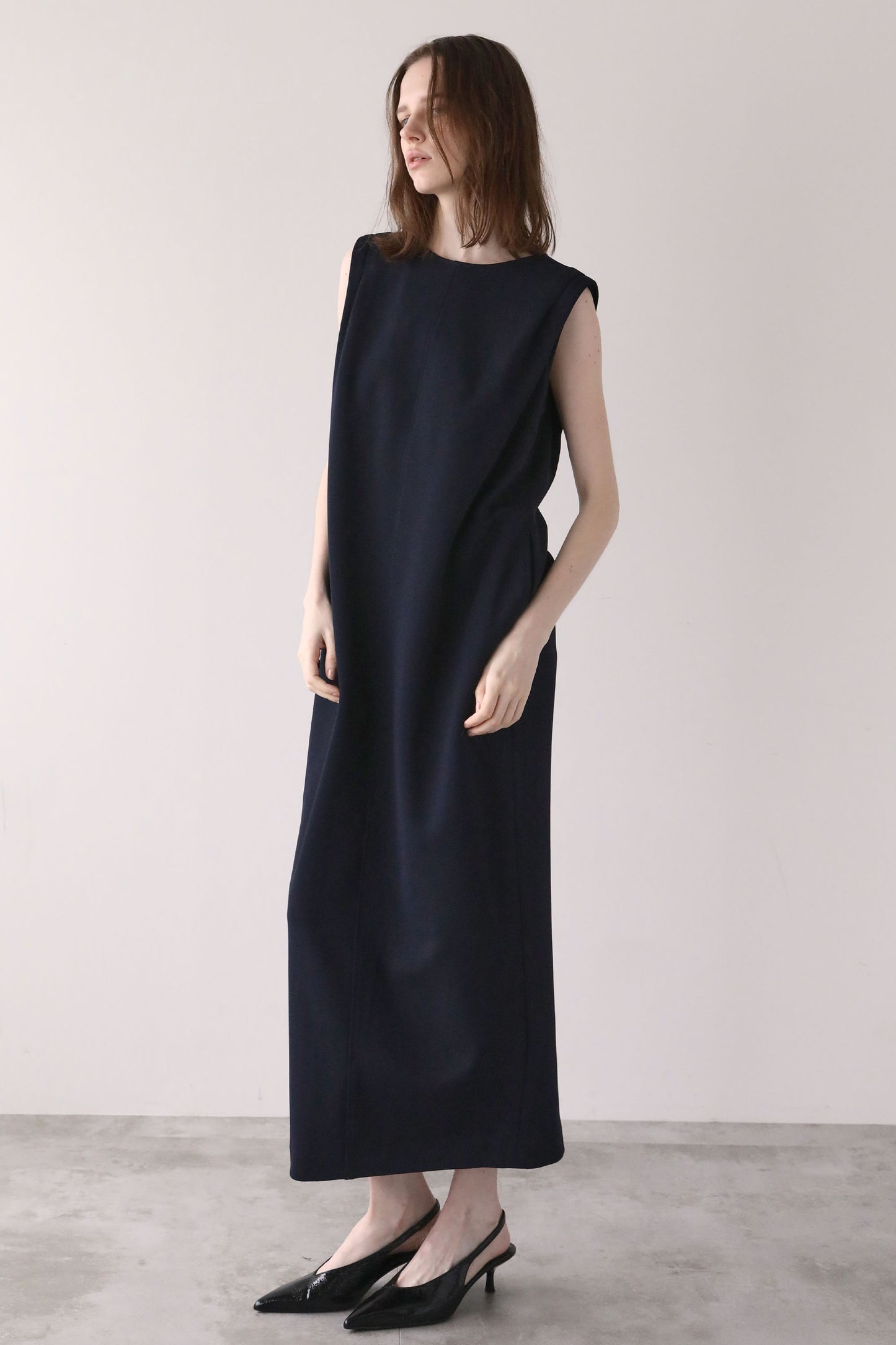 ジョーゼットノースリーブワンピース【NAVY】