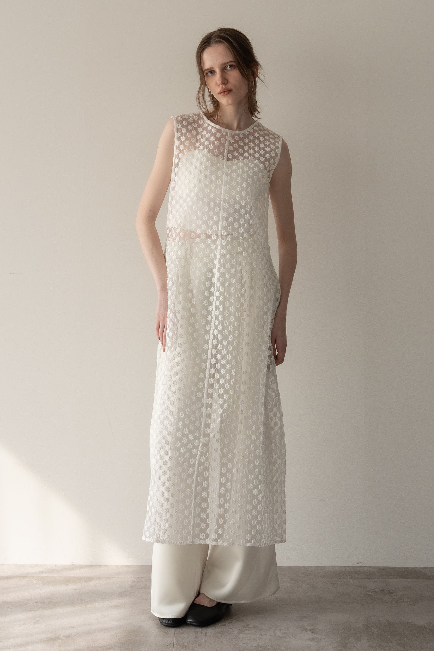 フラワーレイヤードワンピース【WHITE】