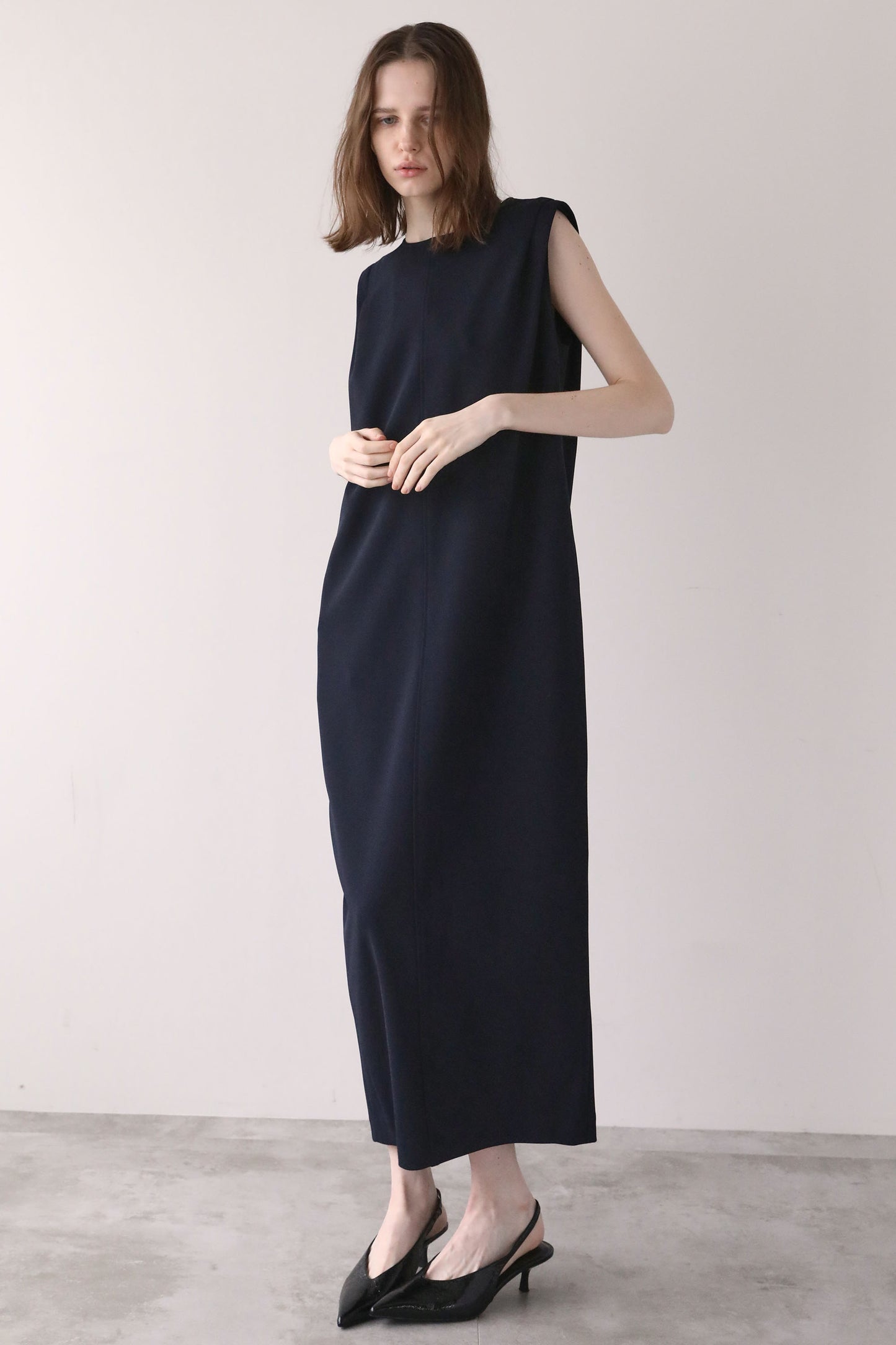 ジョーゼットノースリーブワンピース【NAVY】