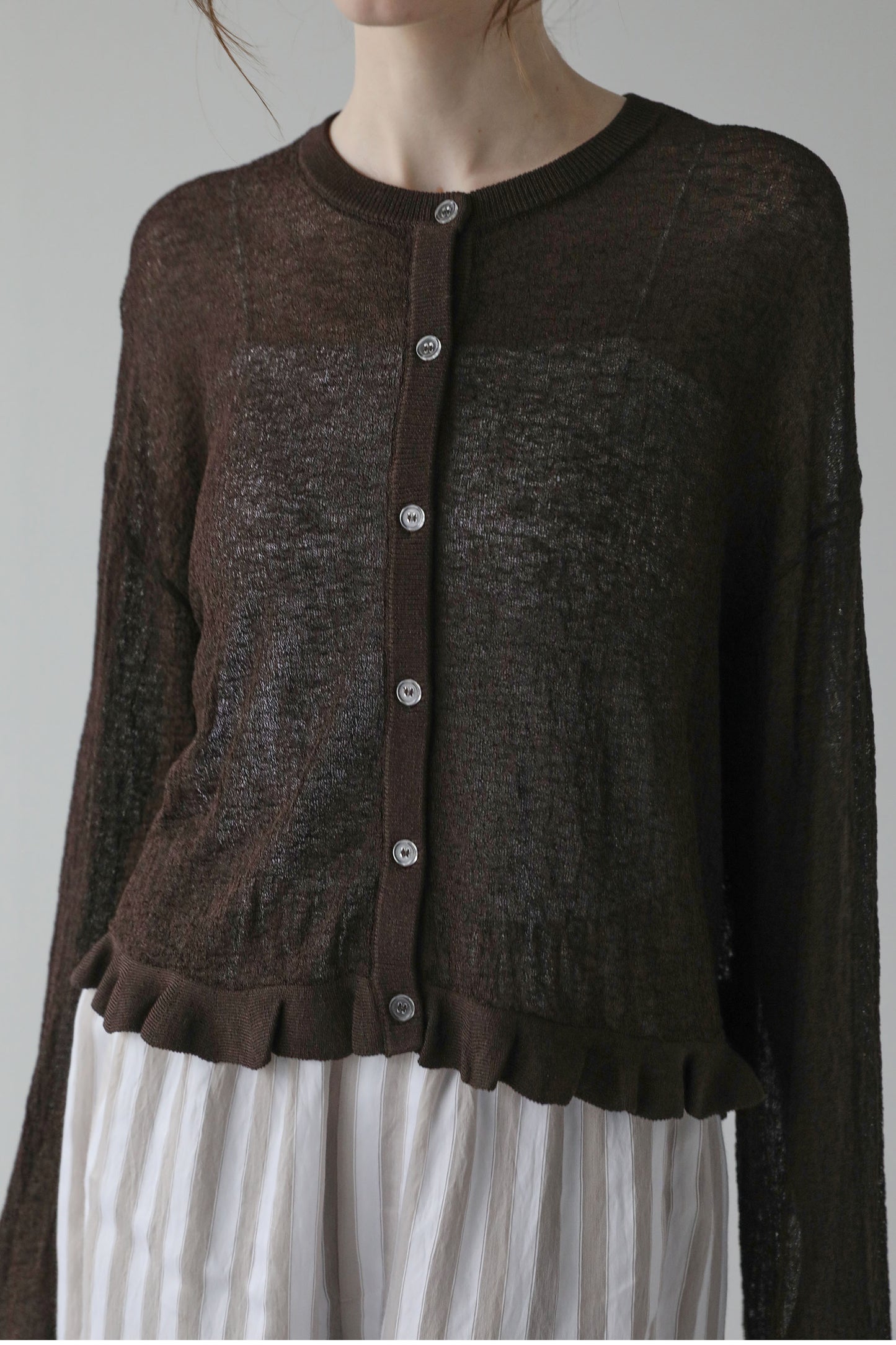 シアーフリルカーディガン【BROWN】