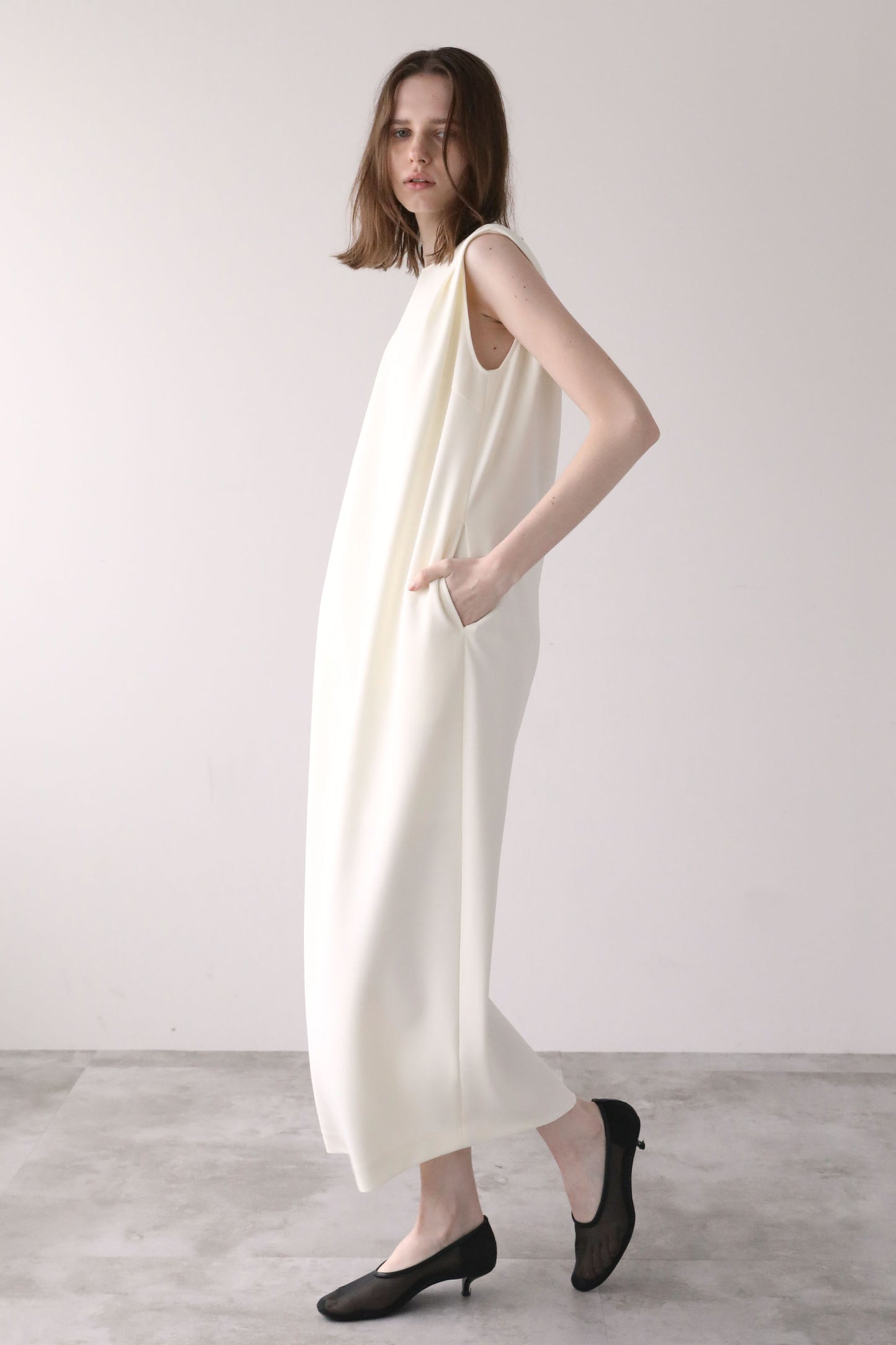 ジョーゼットノースリーブワンピース【WHITE】
