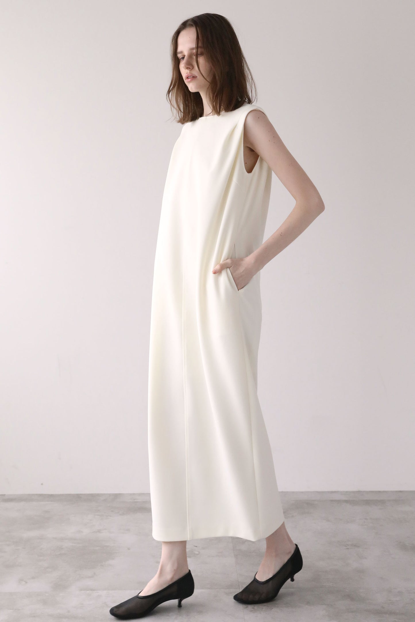 ジョーゼットノースリーブワンピース【WHITE】