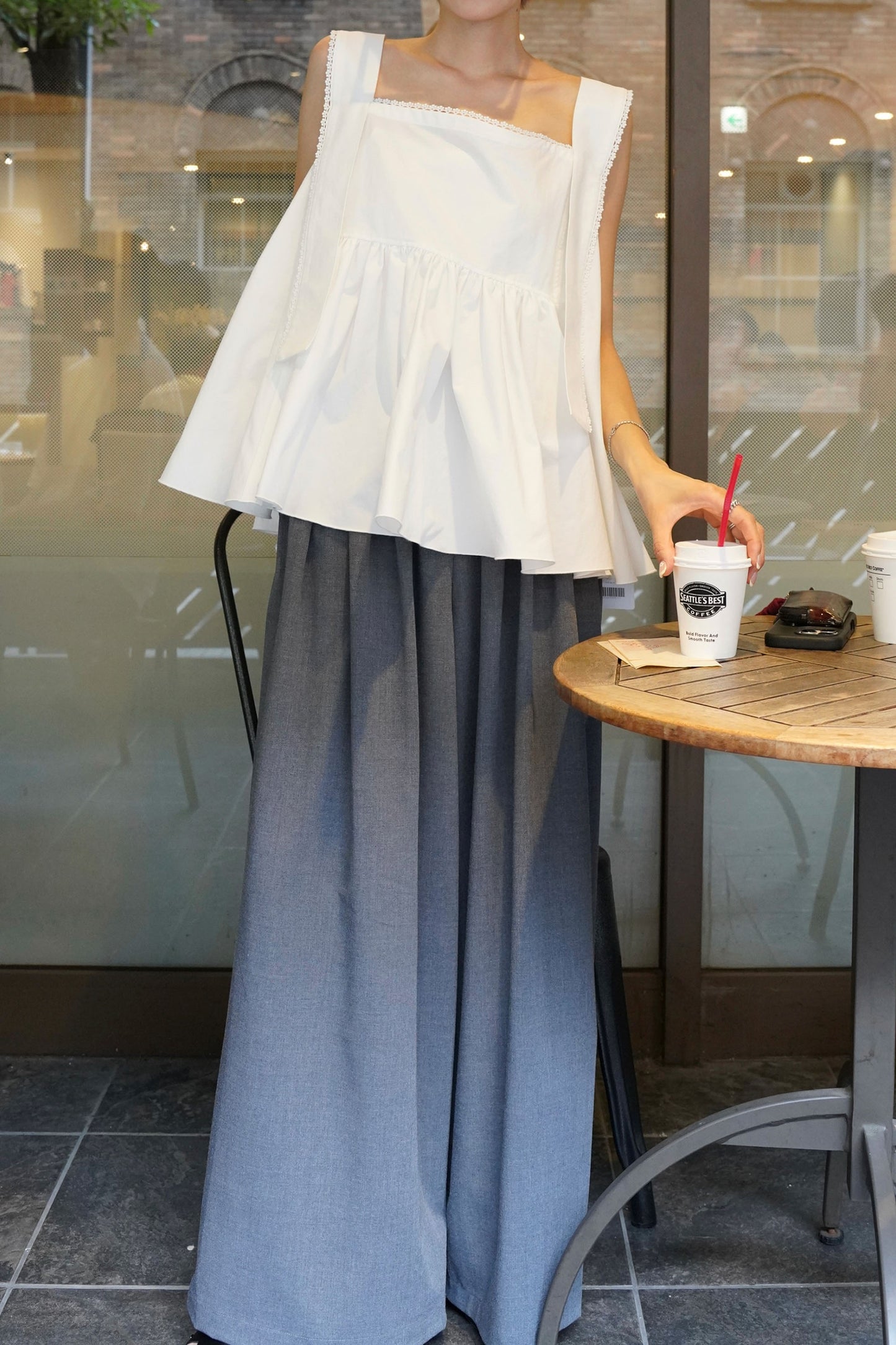 レースタックブラウス【WHITE】