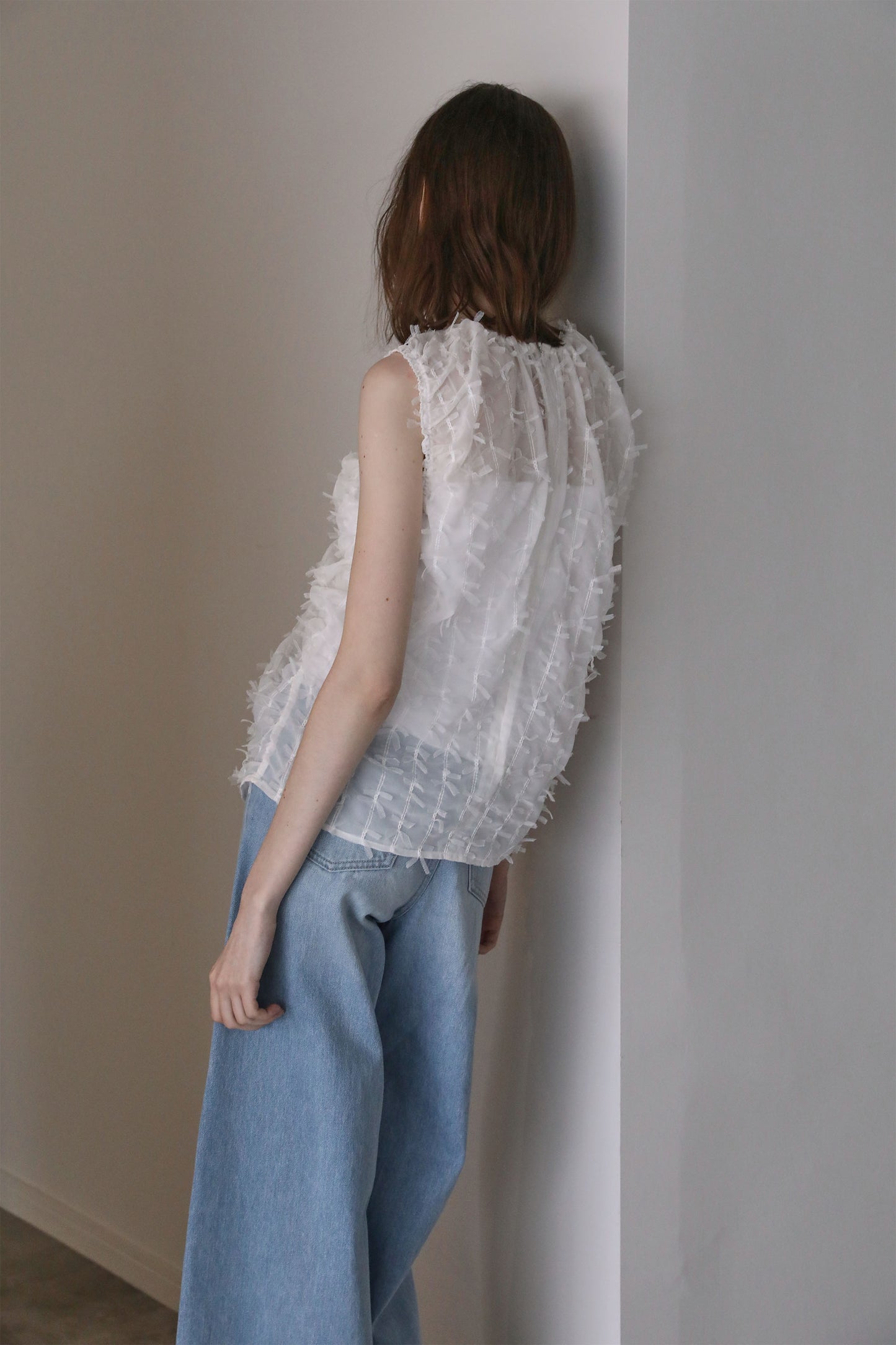 リボンギャザーブラウス【WHITE】