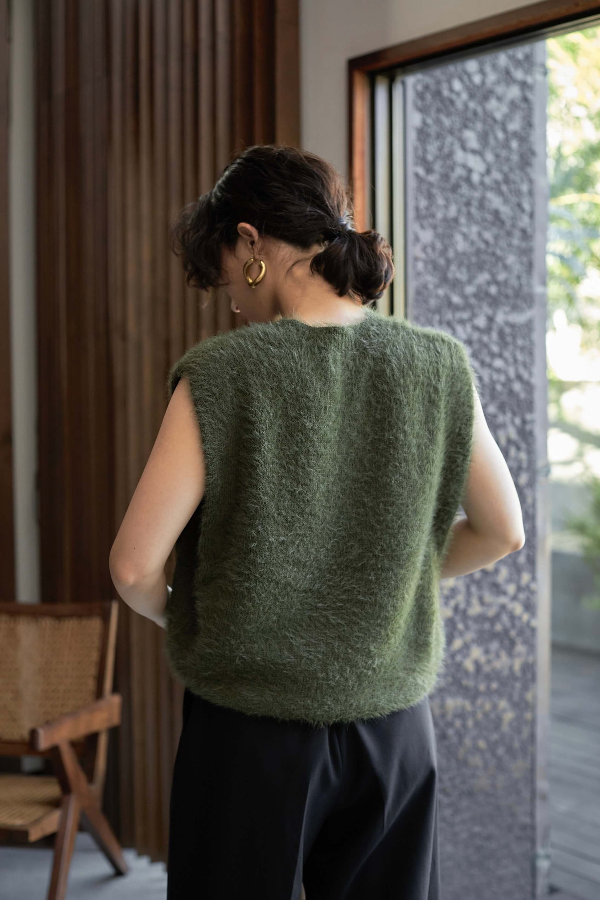 日本未発売 stitch DESIGN knit distressed vest in vest (khaki