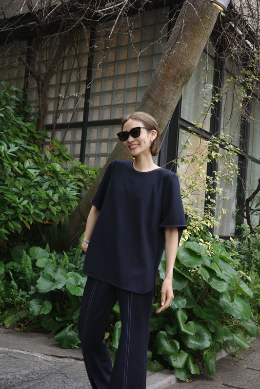 ジョーゼットハーフスリーブトップス【NAVY】