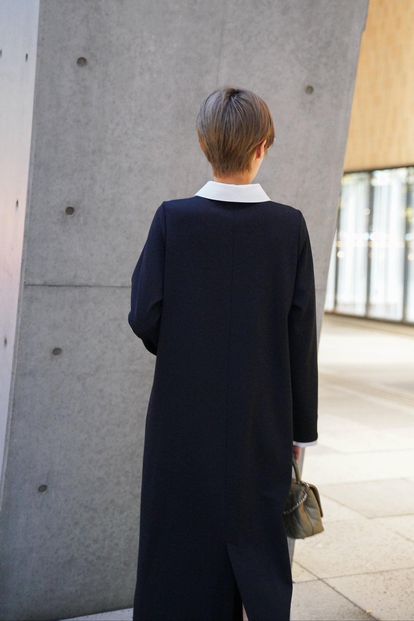 バイカラージョーゼットドレス【BLACK】