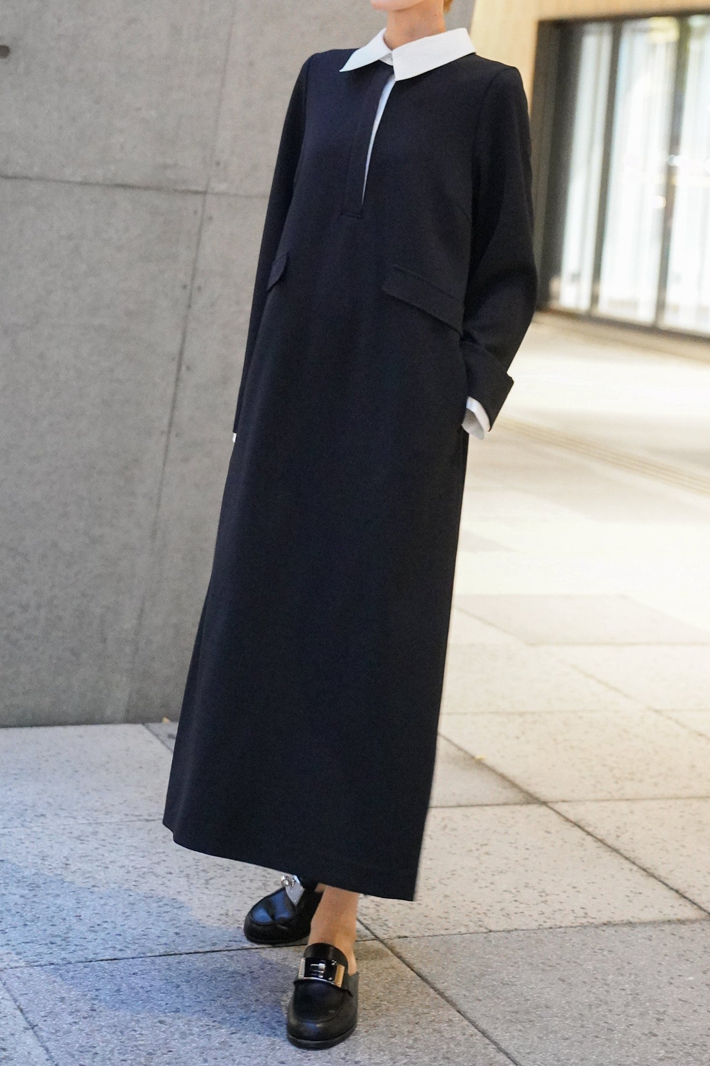 バイカラージョーゼットドレス【BLACK】