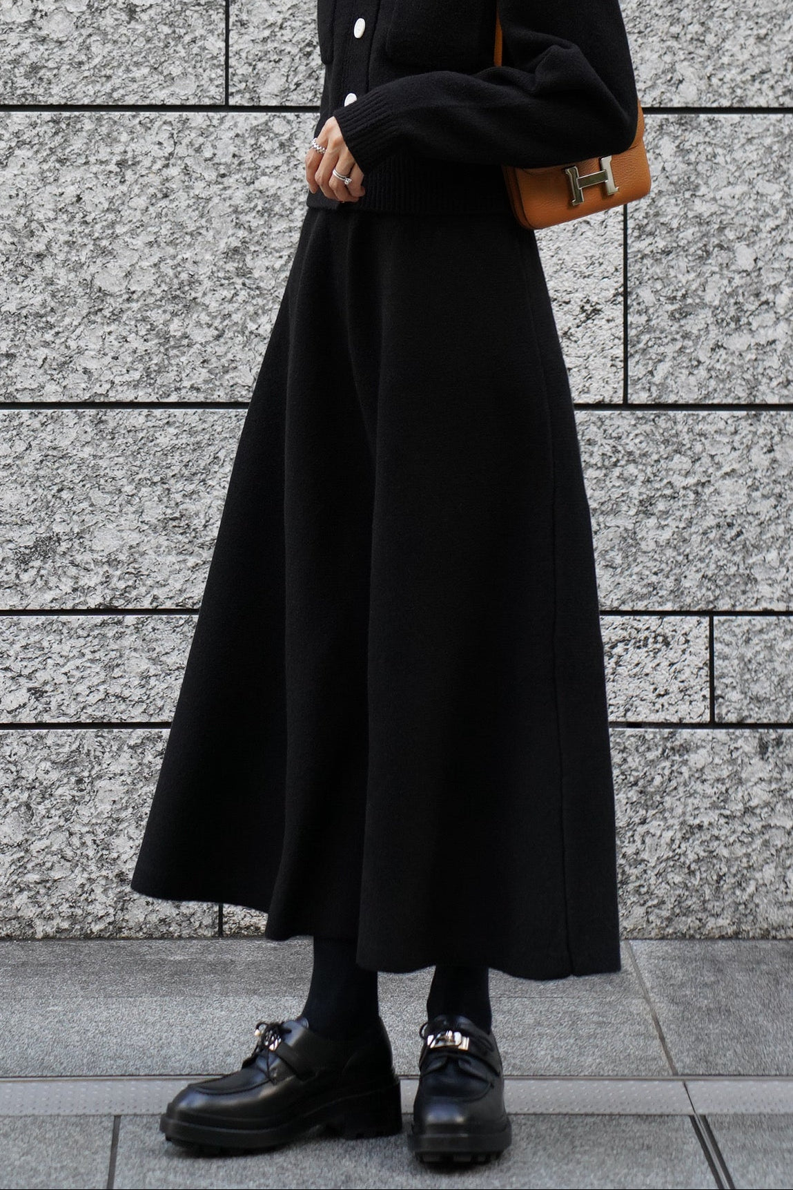 ニットフレアスカート【BLACK】