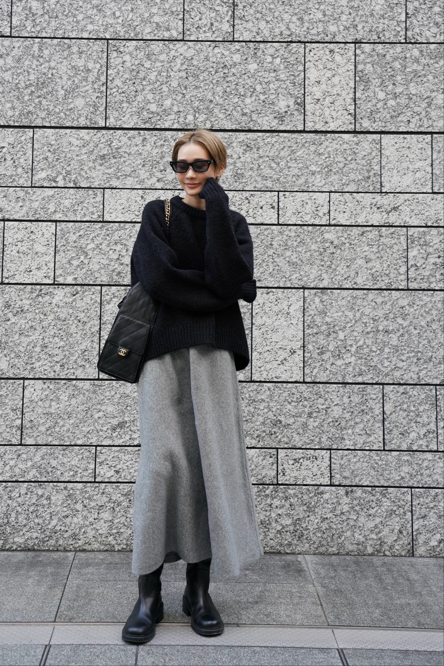 ニットフレアスカート【GRAY】