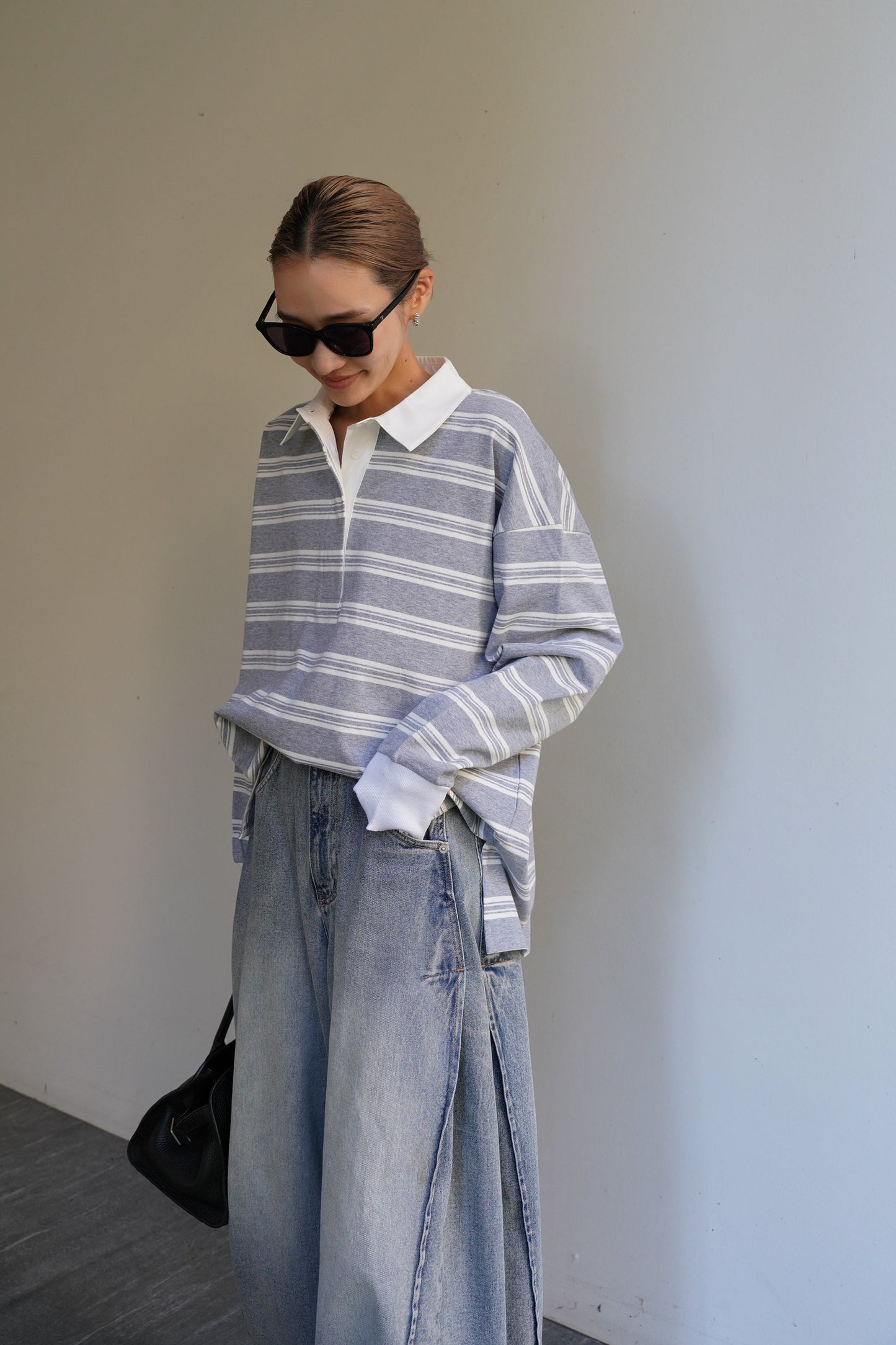 ボーダーポロトップス【GRAY】
