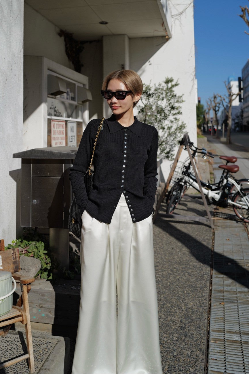 ボタンポロニット【BLACK】