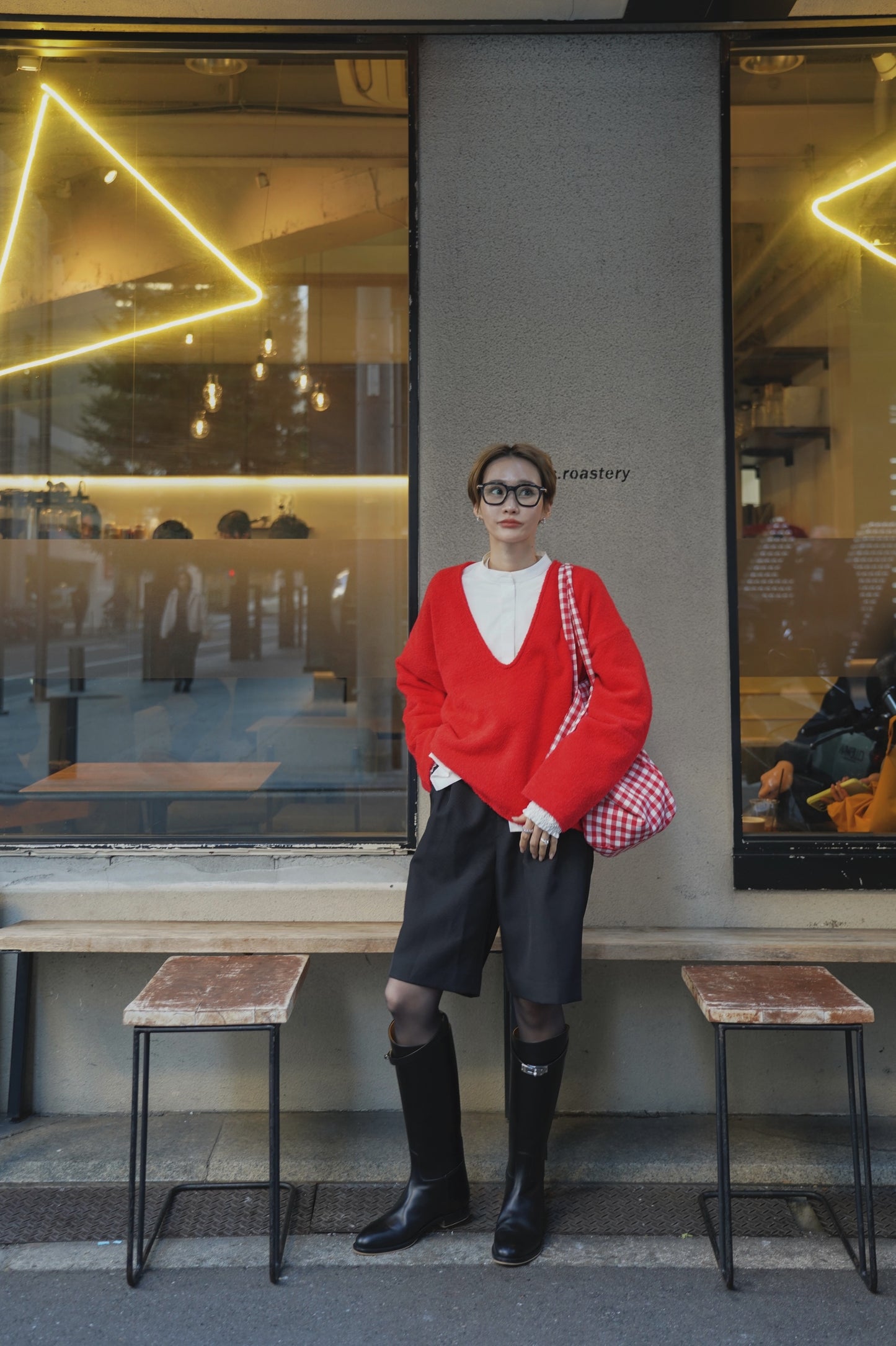 Vネックブークレニット【RED】