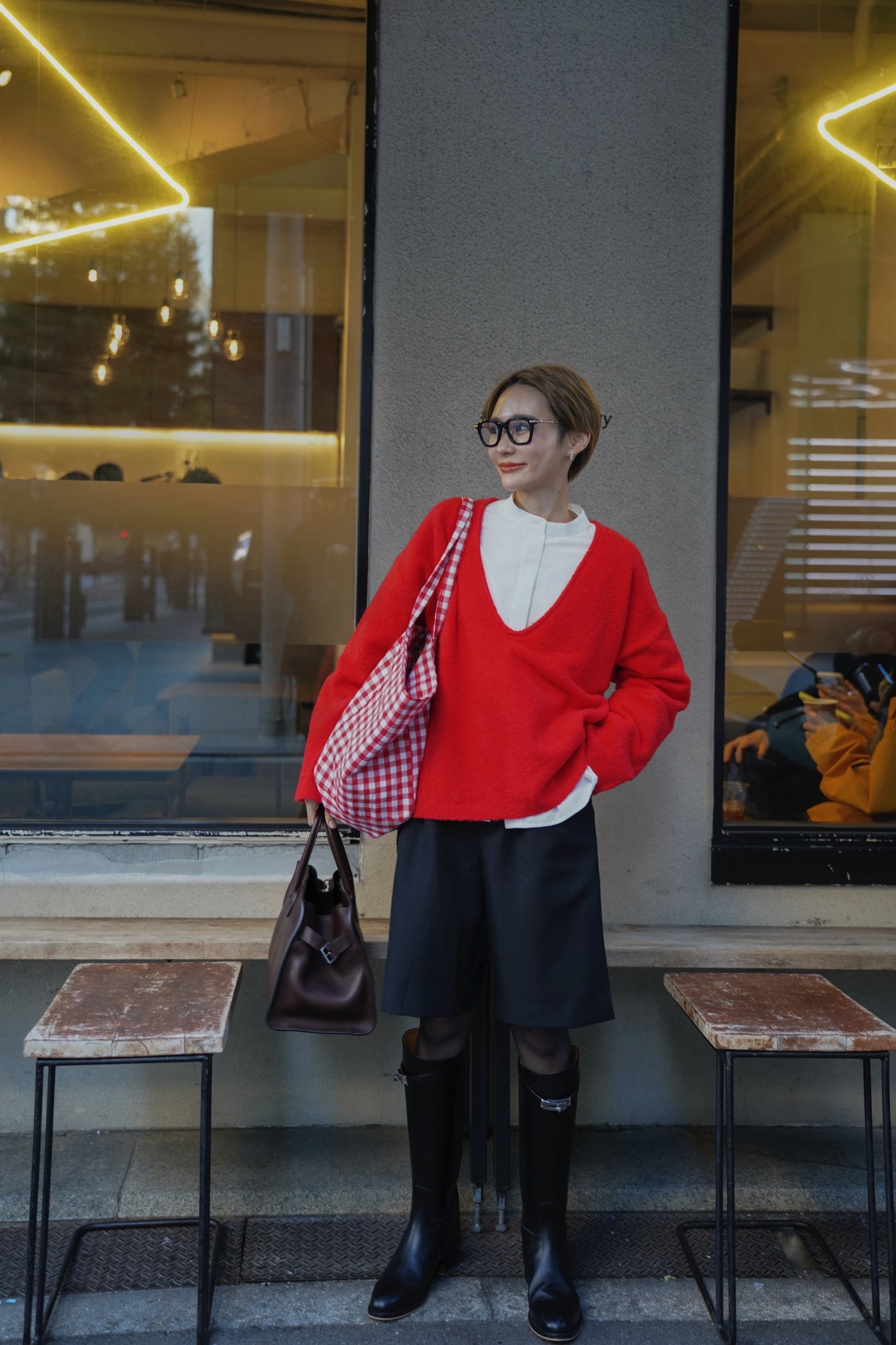 Vネックブークレニット【RED】