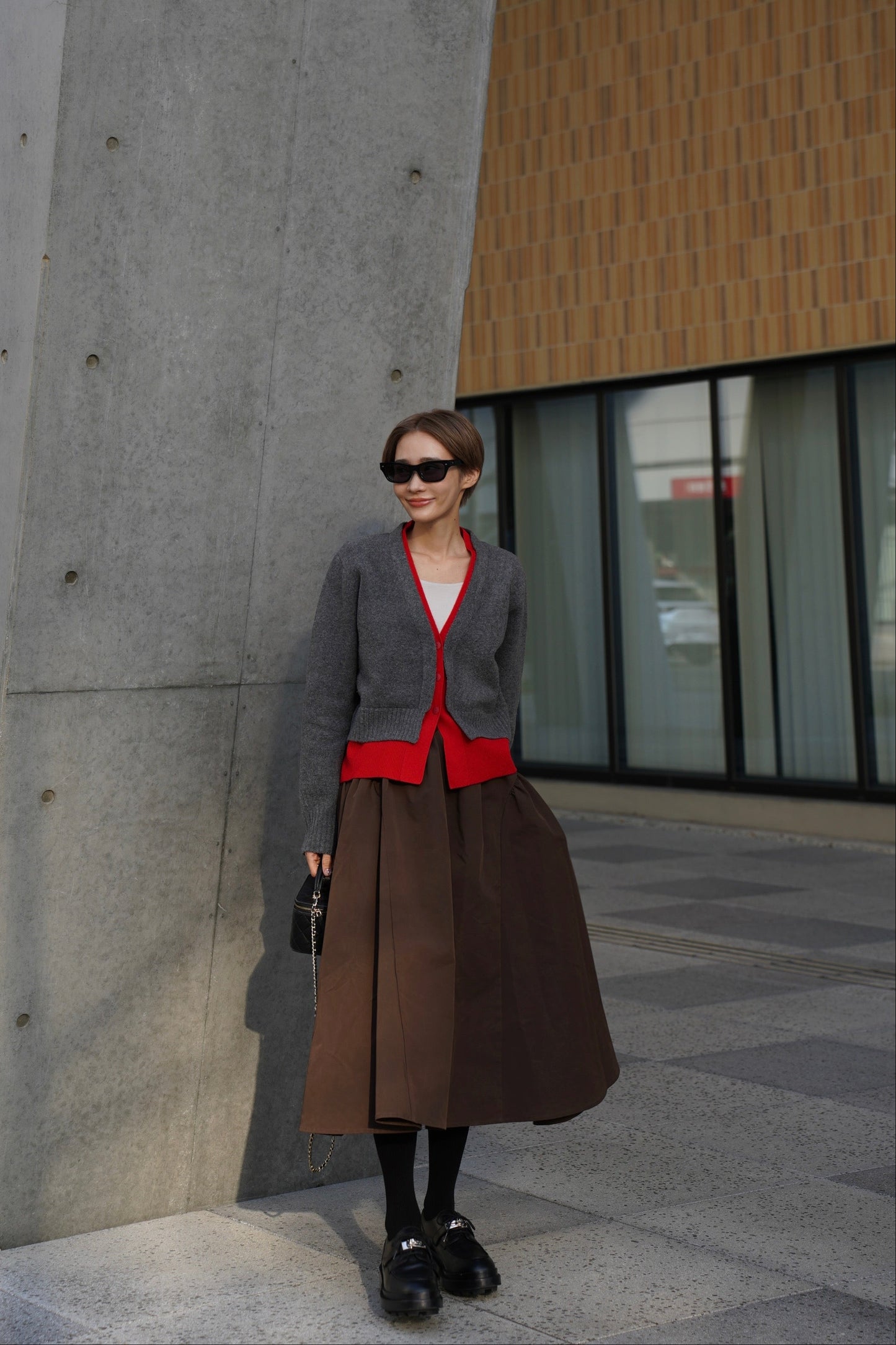 レイヤードニットカーディガン【GRAY】