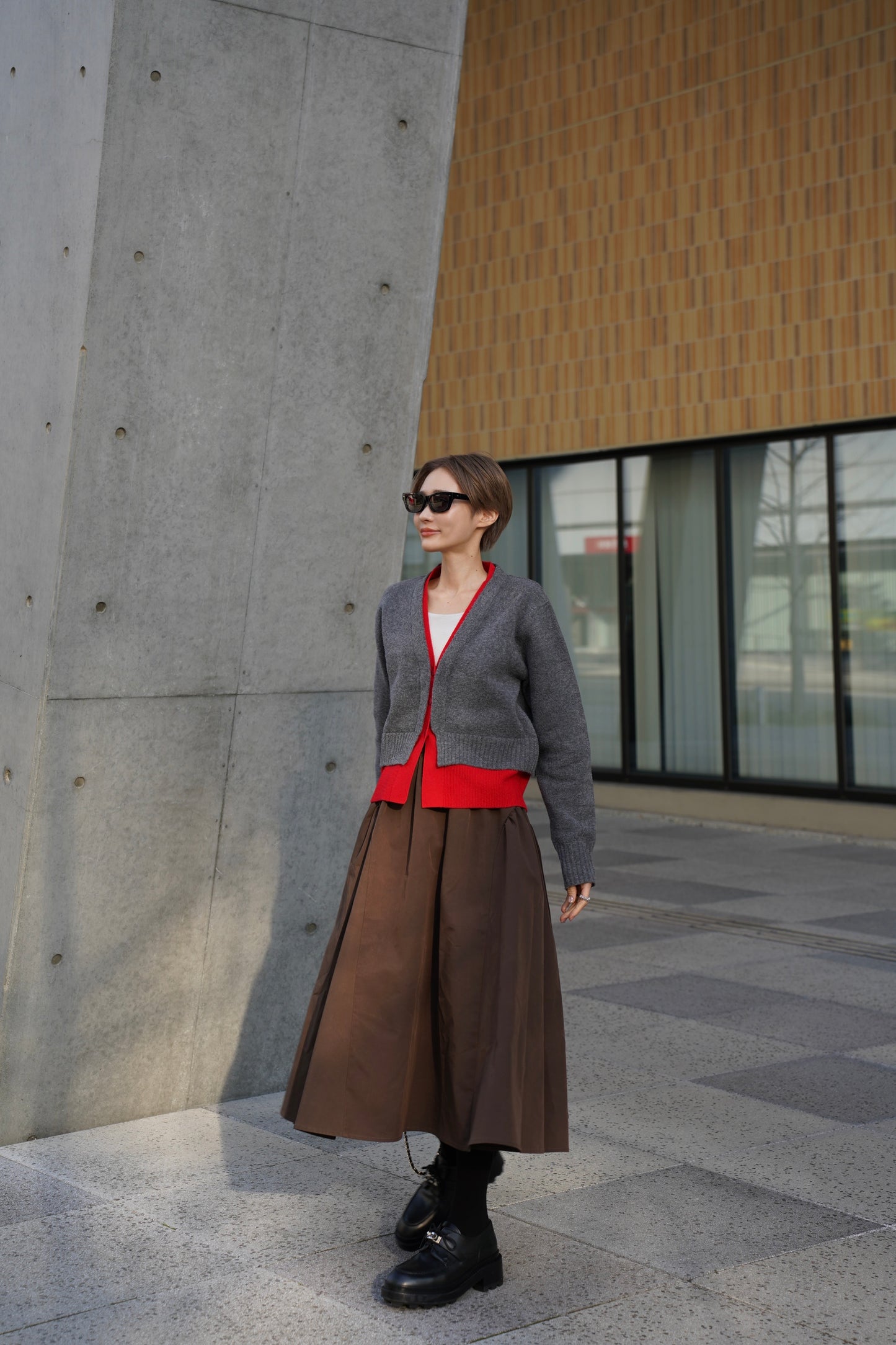 レイヤードニットカーディガン【GRAY】