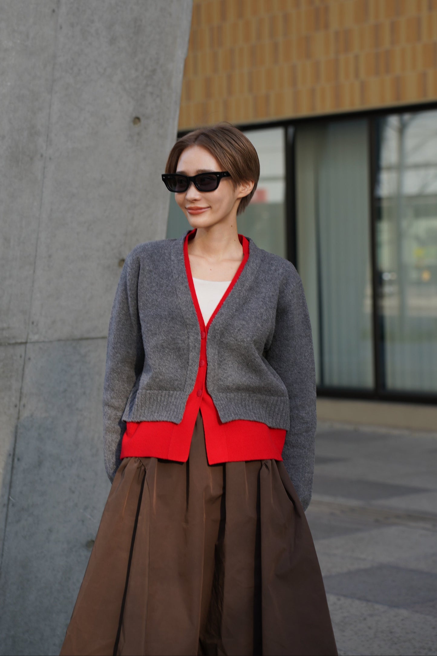 レイヤードニットカーディガン【GRAY】