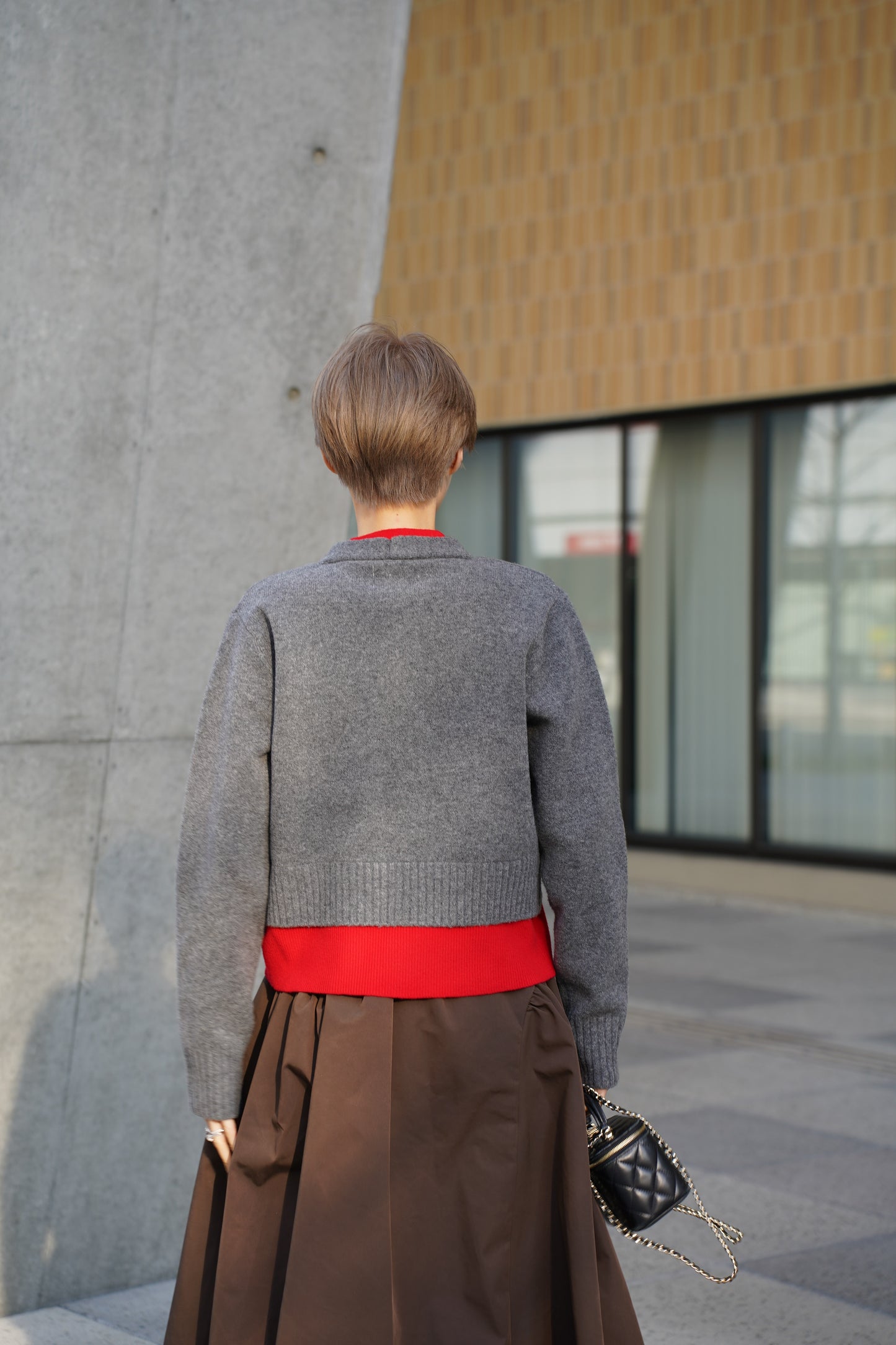 レイヤードニットカーディガン【GRAY】