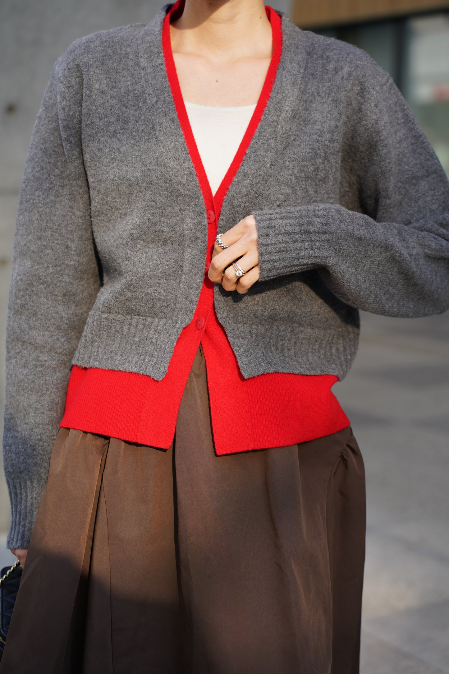 レイヤードニットカーディガン【GRAY】