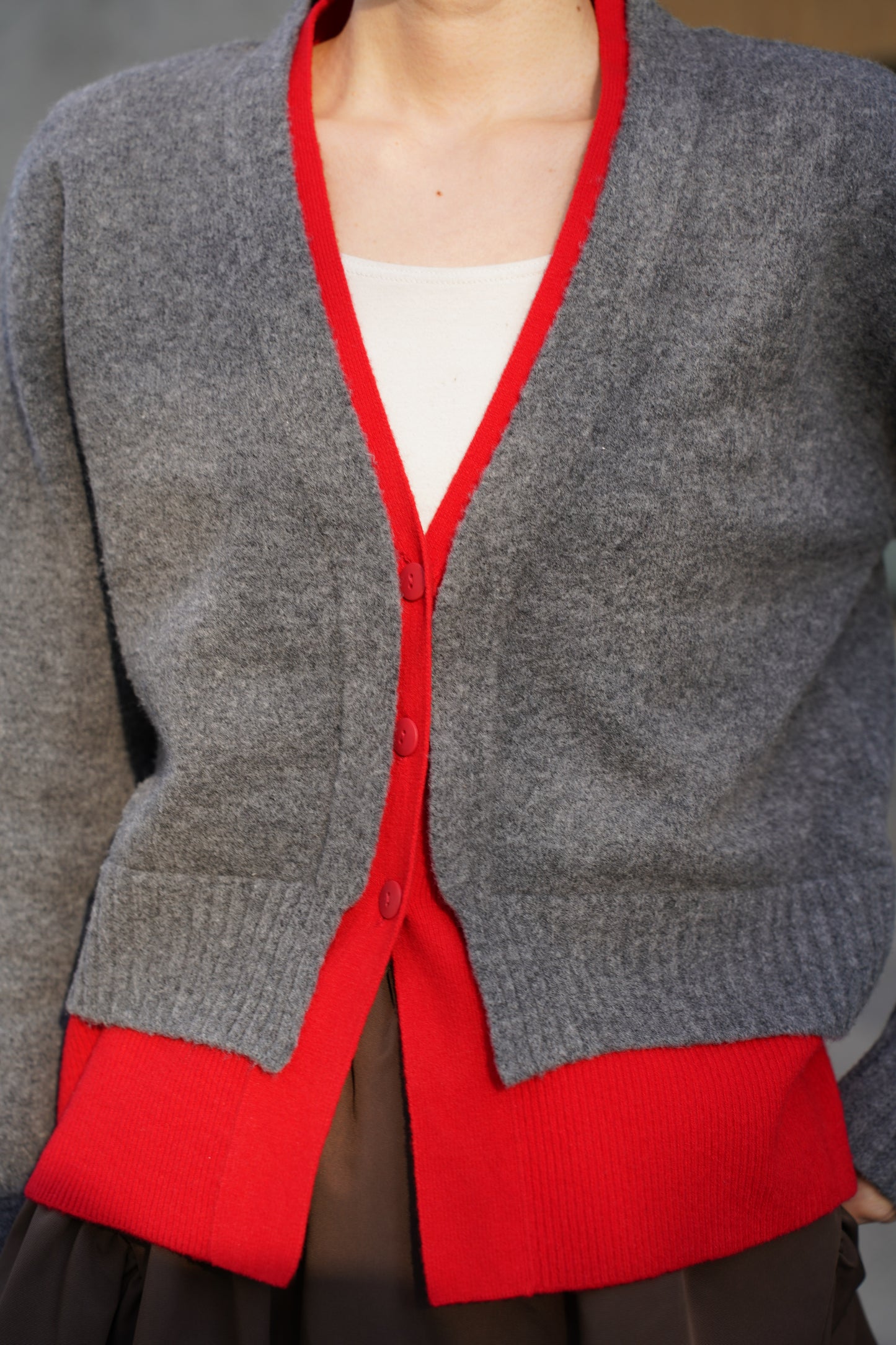 レイヤードニットカーディガン【GRAY】