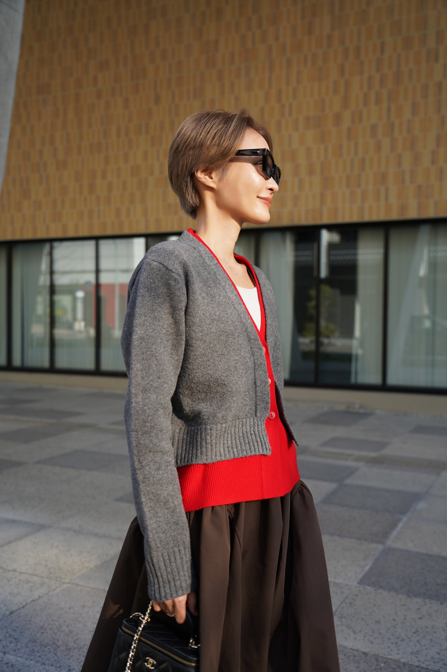 レイヤードニットカーディガン【GRAY】