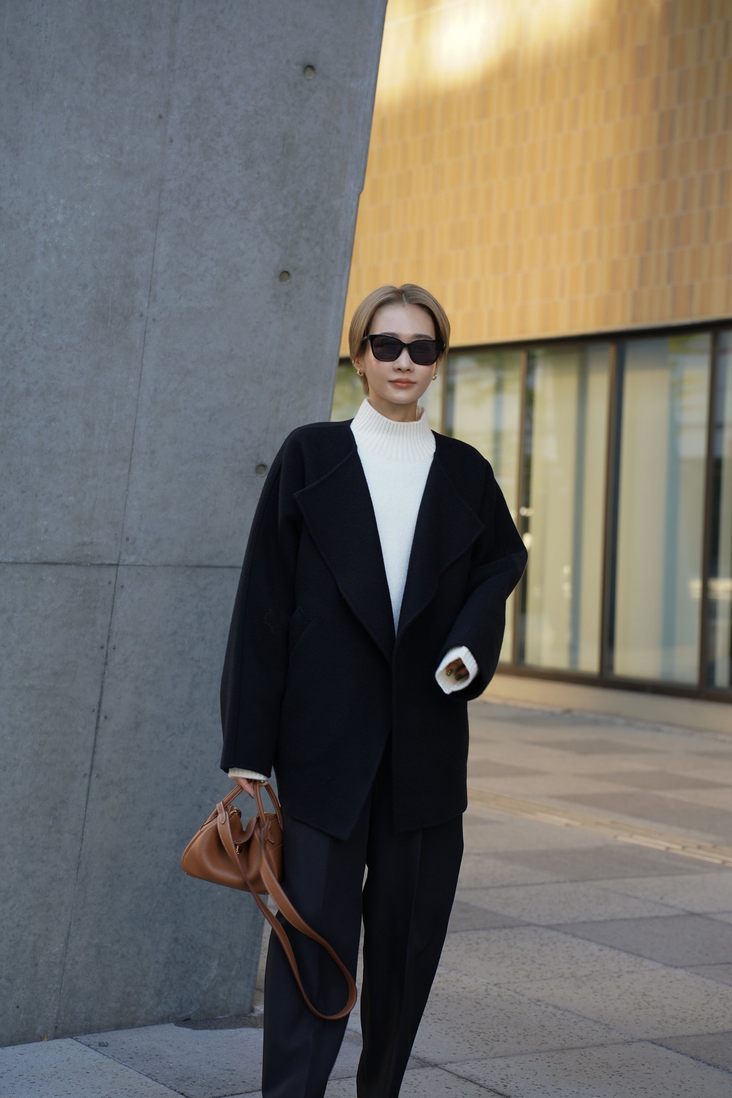 【予約販売1月下旬配送】 SUPER140ショートリバーコート【BLACK】