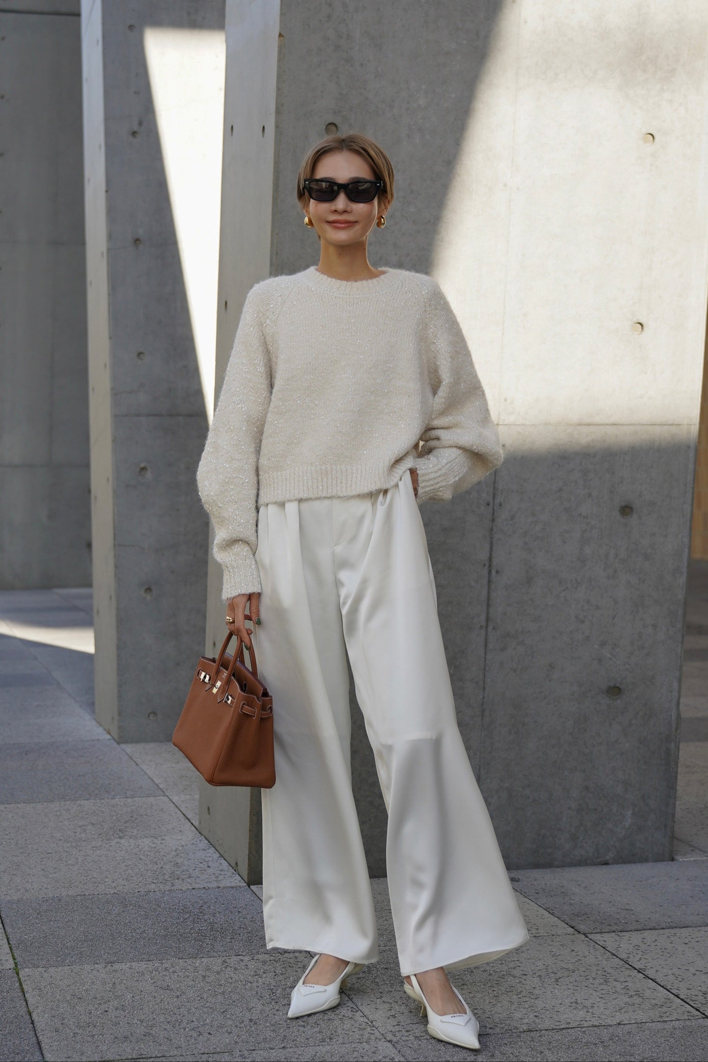 Satin wide pants [WHITE] 