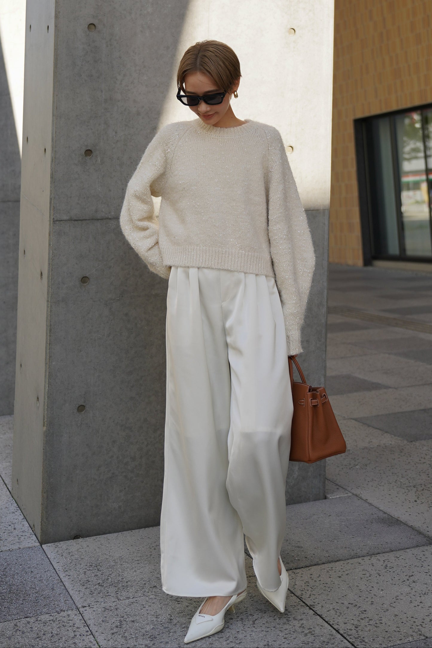 Satin wide pants [WHITE] 